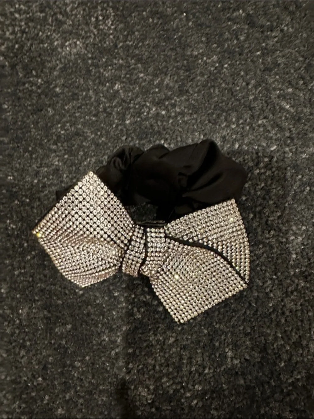 Black Scrunchie with Crystal Bow Hair Accessory